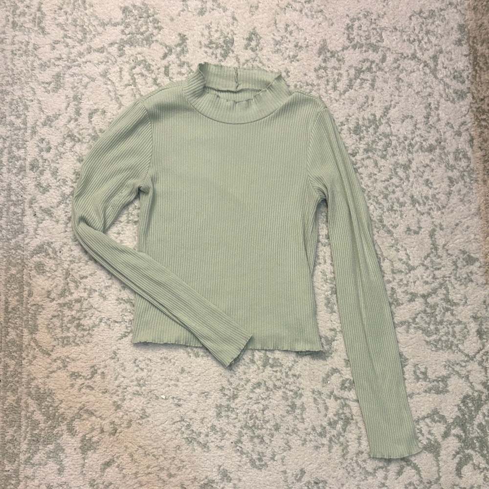 American Eagle Ribbed Sage Green Turtleneck Top